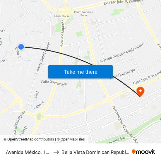 Avenida México, 141 to Bella Vista Dominican Republic map