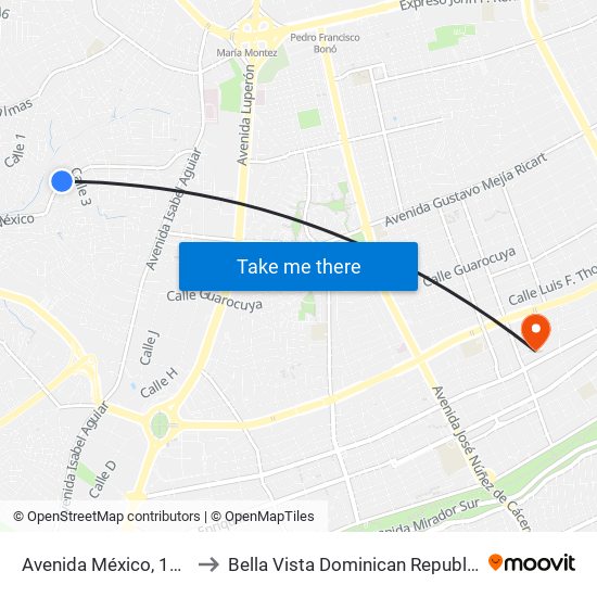 Avenida México, 182 to Bella Vista Dominican Republic map