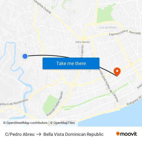 C/Pedro Abreu to Bella Vista Dominican Republic map