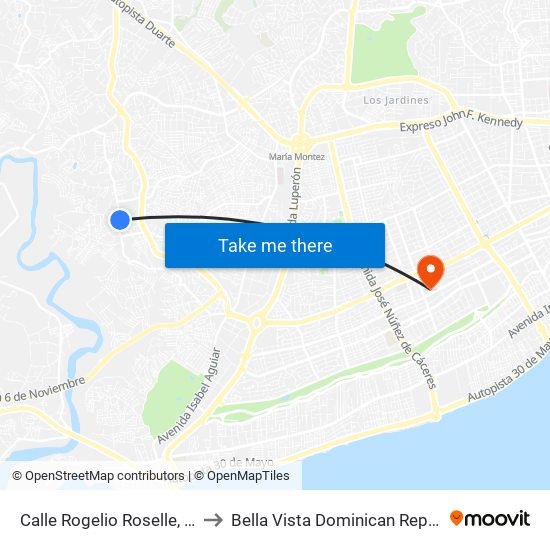 Calle Rogelio Roselle, 116 to Bella Vista Dominican Republic map