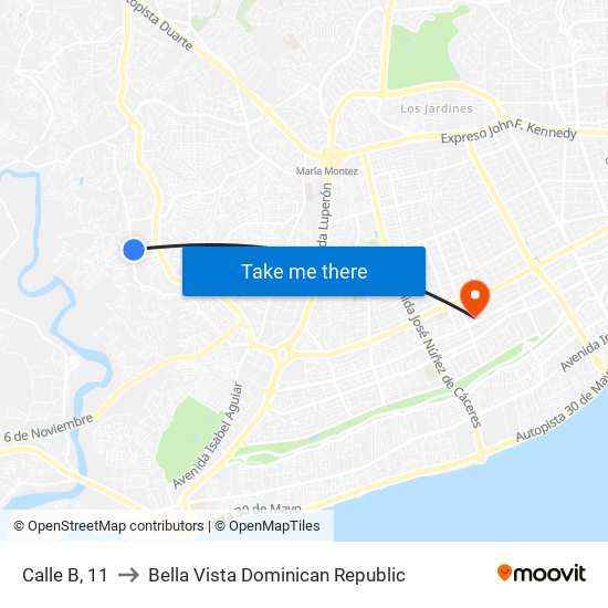 Calle B, 11 to Bella Vista Dominican Republic map