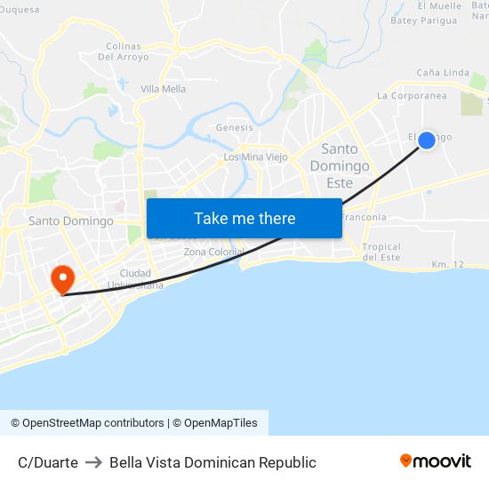 C/Duarte to Bella Vista Dominican Republic map
