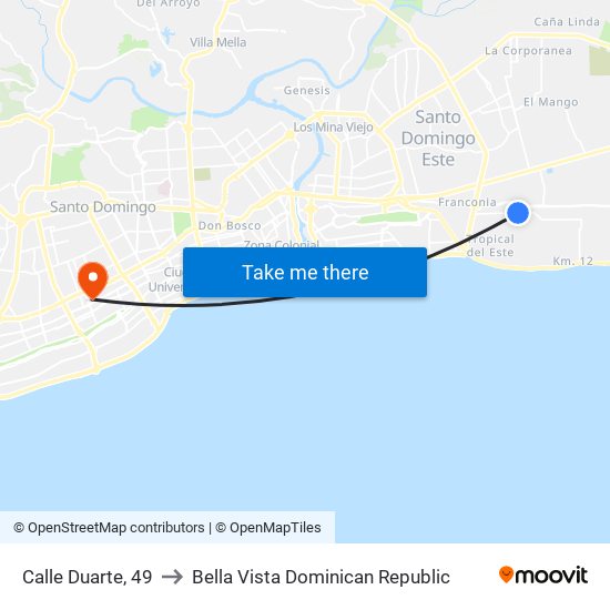 Calle Duarte, 49 to Bella Vista Dominican Republic map