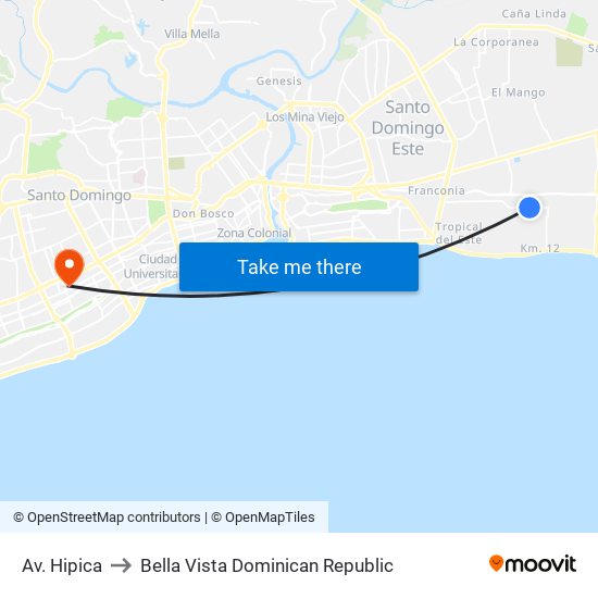 Av. Hipica to Bella Vista Dominican Republic map