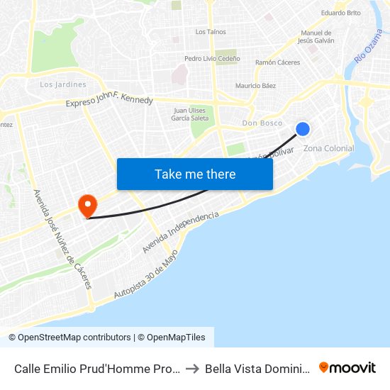 Calle Emilio Prud'Homme Prox. C/Padre Miguel to Bella Vista Dominican Republic map