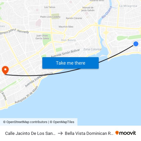 Calle Jacinto De Los Santos 196 to Bella Vista Dominican Republic map