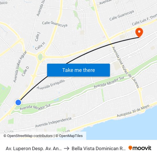 Av. Luperon Desp. Av. Anacaona to Bella Vista Dominican Republic map