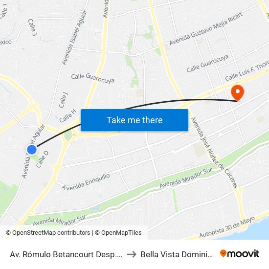 Av. Rómulo Betancourt Desp. Av. Isabel Aguiar to Bella Vista Dominican Republic map