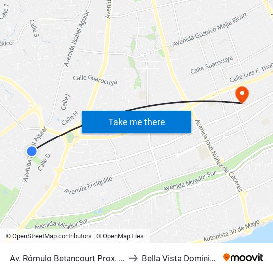 Av. Rómulo Betancourt Prox. Av. Isabel Aguiar to Bella Vista Dominican Republic map