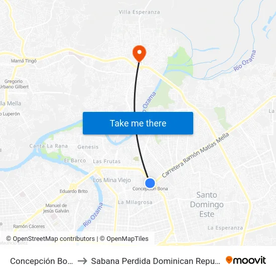 Concepción Bona to Sabana Perdida Dominican Republic map