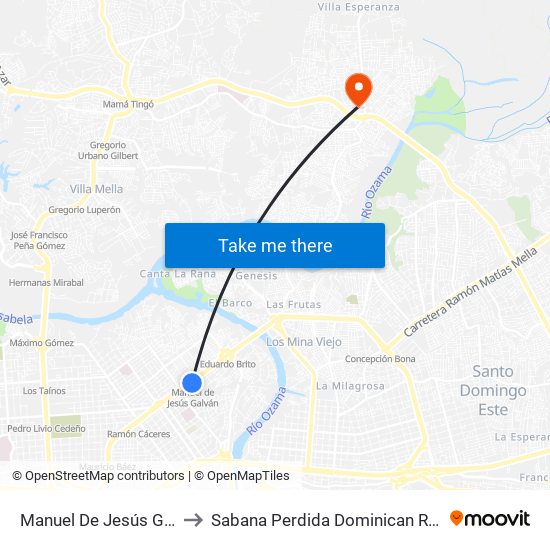Manuel De Jesús Galván to Sabana Perdida Dominican Republic map
