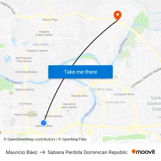 Mauricio Báez to Sabana Perdida Dominican Republic map