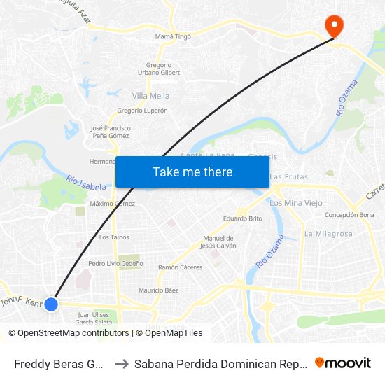 Freddy Beras Goico to Sabana Perdida Dominican Republic map