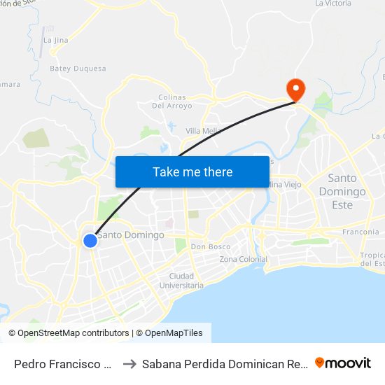 Pedro Francisco Bonó to Sabana Perdida Dominican Republic map