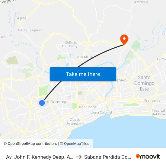 Av. John F. Kennedy Desp. Av. Dr. Fernando Arturo to Sabana Perdida Dominican Republic map