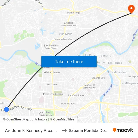 Av. John F. Kennedy Prox. Av. Winston Churchill to Sabana Perdida Dominican Republic map