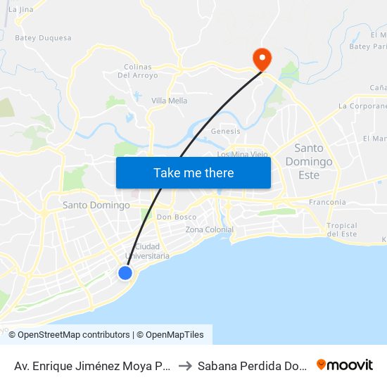 Av. Enrique Jiménez Moya Prox. Av. Independencia to Sabana Perdida Dominican Republic map