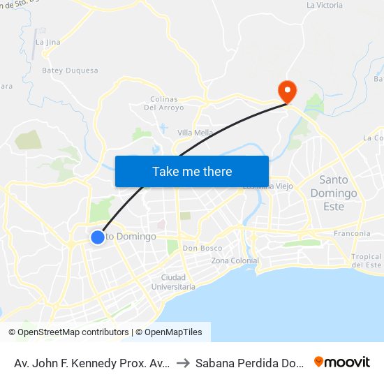Av. John F. Kennedy Prox. Av. Buenaventura Freites to Sabana Perdida Dominican Republic map