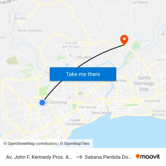 Av. John F. Kennedy Prox. Av. Buenaventura Freites to Sabana Perdida Dominican Republic map