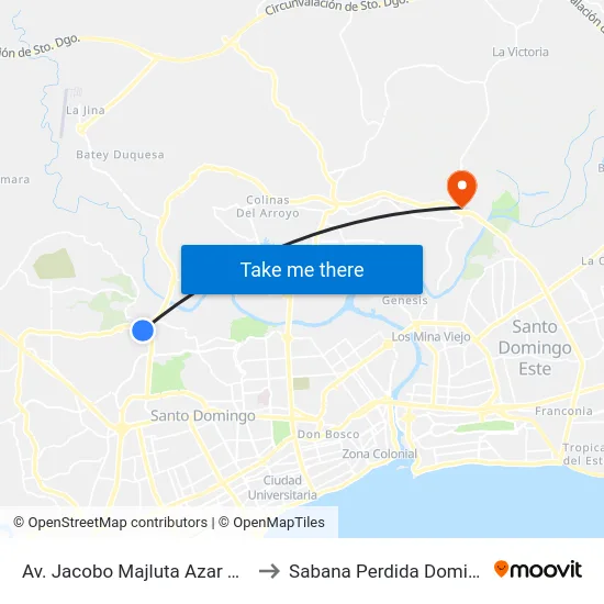 Av. Jacobo Majluta Azar Prox. C/San José to Sabana Perdida Dominican Republic map