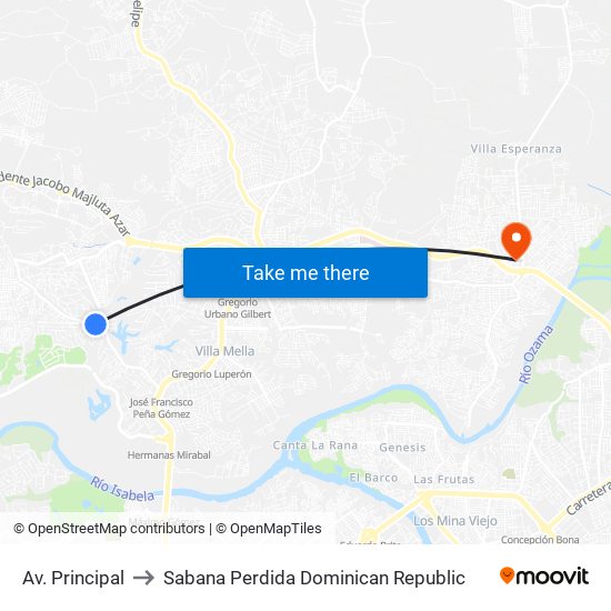 Av. Principal to Sabana Perdida Dominican Republic map