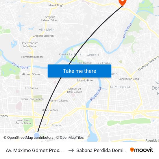 Av. Máximo Gómez Prox. C/Baltasar Brum to Sabana Perdida Dominican Republic map