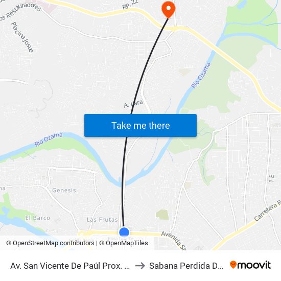 Av. San Vicente De Paúl Prox. Av. Fernández De Navarrete to Sabana Perdida Dominican Republic map