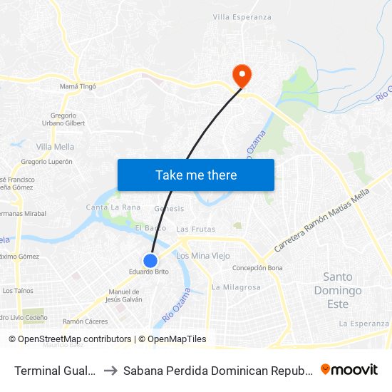Terminal Gualey to Sabana Perdida Dominican Republic map