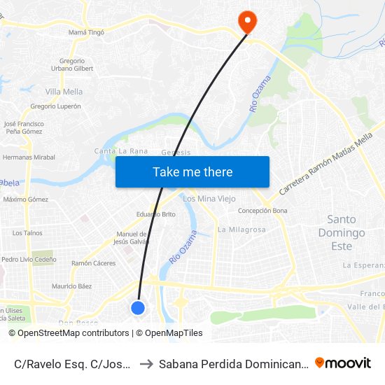 C/Ravelo Esq. C/Jose Martin to Sabana Perdida Dominican Republic map