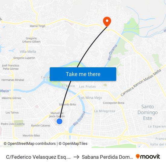 C/Federico Velasquez Esq. Av. Albert Thomas to Sabana Perdida Dominican Republic map