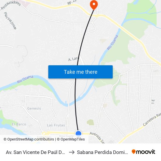 Av. San Vicente De Paúl Desp. C/Carrera G to Sabana Perdida Dominican Republic map
