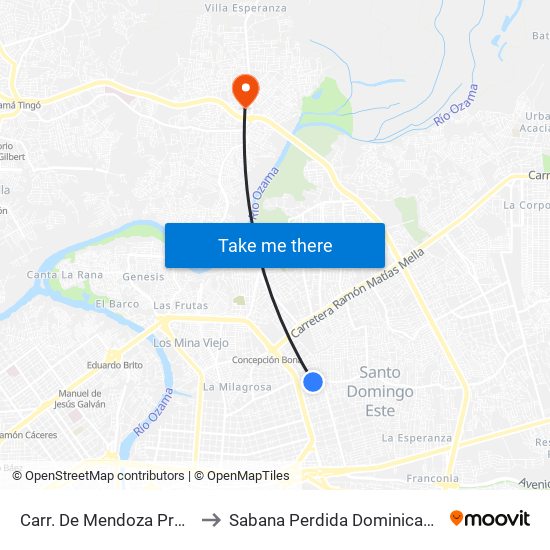 Carr. De Mendoza Prox. C/1ra to Sabana Perdida Dominican Republic map