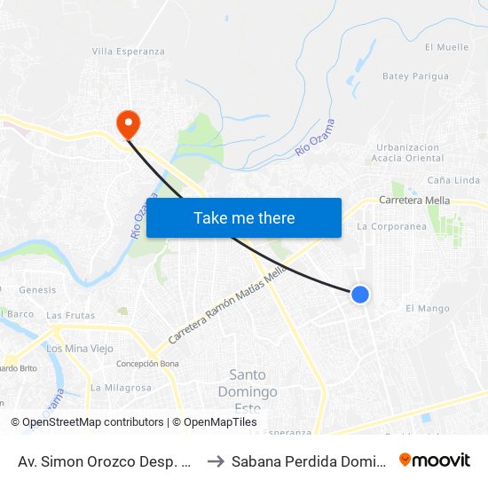 Av. Simon Orozco Desp. Av. Del Progreso to Sabana Perdida Dominican Republic map