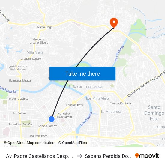 Av. Padre Castellanos Desp. Av. Pedro Livio Cedeño to Sabana Perdida Dominican Republic map