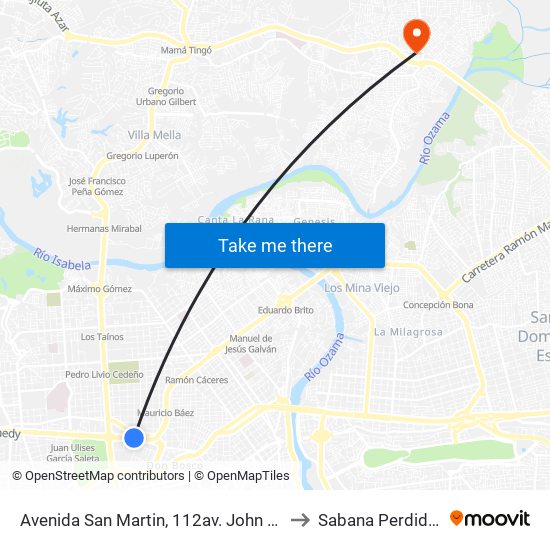 Avenida San Martin, 112av. John F. Kennedy Prox. C/Paseo De Los Aviadores to Sabana Perdida Dominican Republic map