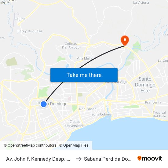 Av. John F. Kennedy Desp. C/ Jardines De Kyoto to Sabana Perdida Dominican Republic map
