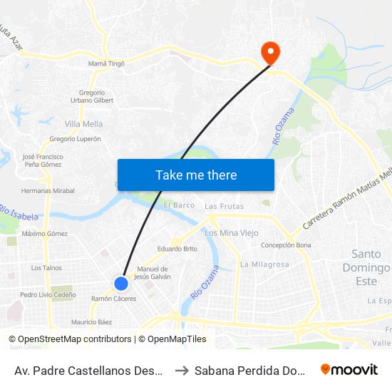Av. Padre Castellanos Desp. C/Juana Saltitopa to Sabana Perdida Dominican Republic map
