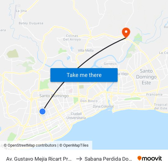 Av. Gustavo Mejía Ricart Prox. C/Winston Arnaud to Sabana Perdida Dominican Republic map