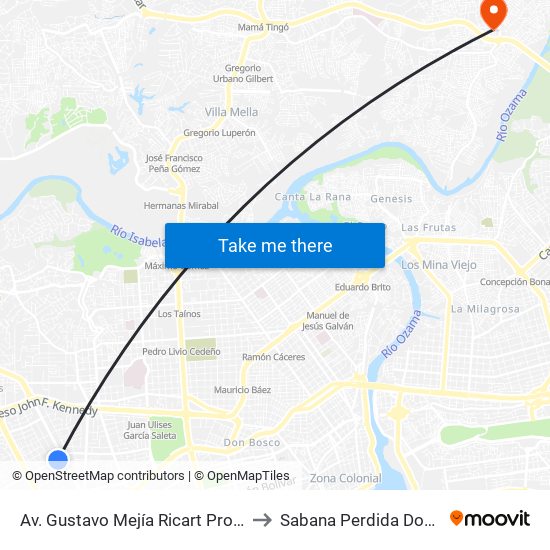 Av. Gustavo Mejía Ricart Prox Av. Abraham Lincoln to Sabana Perdida Dominican Republic map