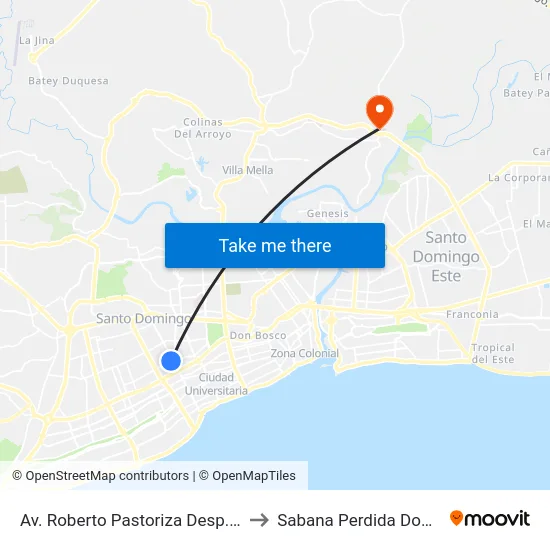 Av. Roberto Pastoriza Desp. Av. Abraham Lincoln to Sabana Perdida Dominican Republic map