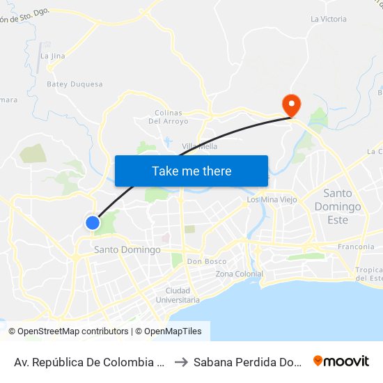 Av. República De Colombia Prox. C/Juan Marichal to Sabana Perdida Dominican Republic map
