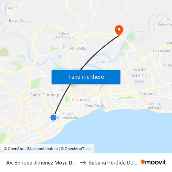 Av. Enrique Jiménez Moya Desp. C/Eduardo Vicioso to Sabana Perdida Dominican Republic map