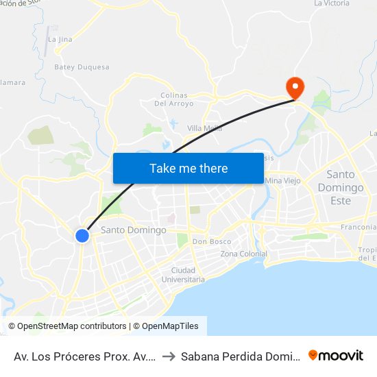 Av. Los Próceres Prox. Av. John F. Kennedy to Sabana Perdida Dominican Republic map