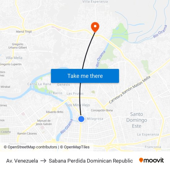 Av. Venezuela to Sabana Perdida Dominican Republic map