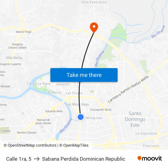 Calle 1ra, 5 to Sabana Perdida Dominican Republic map
