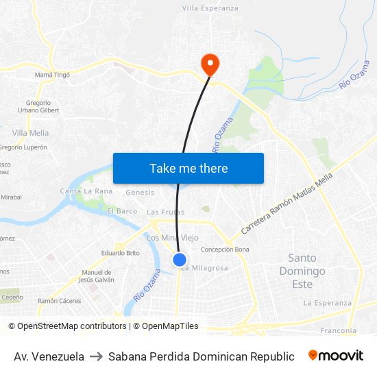 Av. Venezuela to Sabana Perdida Dominican Republic map