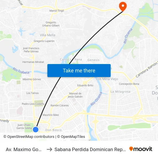 Av. Maximo Gomez to Sabana Perdida Dominican Republic map