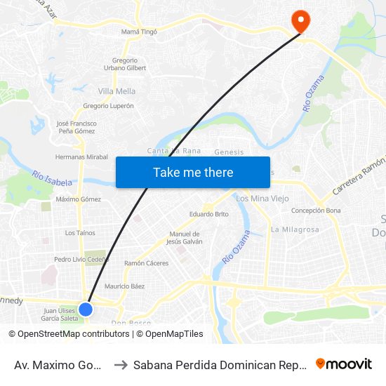Av. Maximo Gomez to Sabana Perdida Dominican Republic map