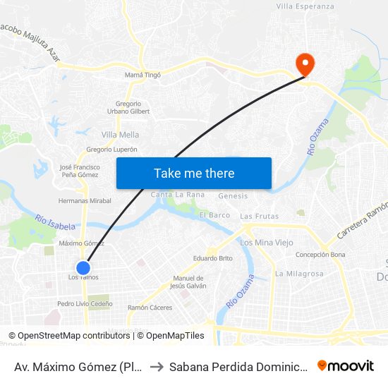 Av. Máximo Gómez (Plaza Lama) to Sabana Perdida Dominican Republic map