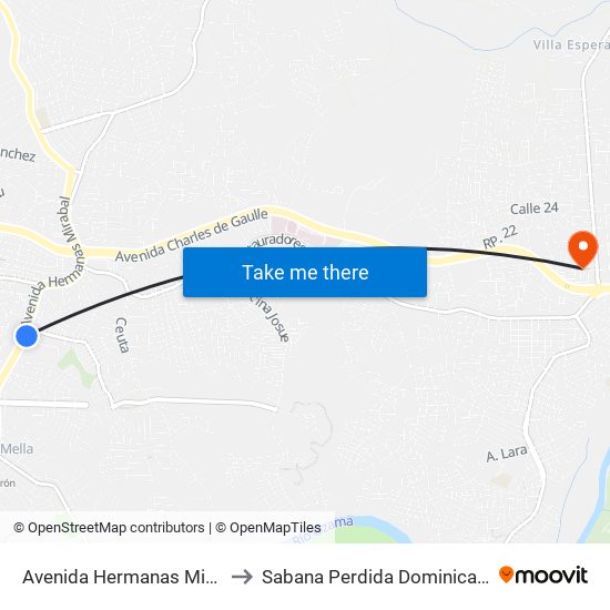 Avenida Hermanas Mirabal, 581 to Sabana Perdida Dominican Republic map